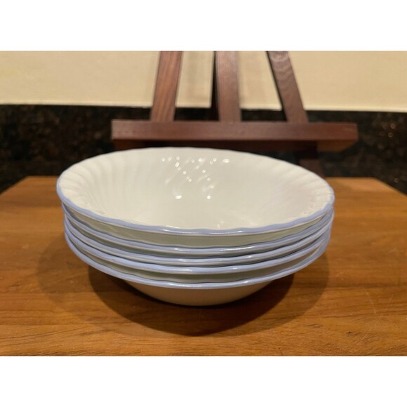4 Corelle Vitrelle Gray Stripe to Grid Pattern Cereal Bowls - Picture 6 of 6